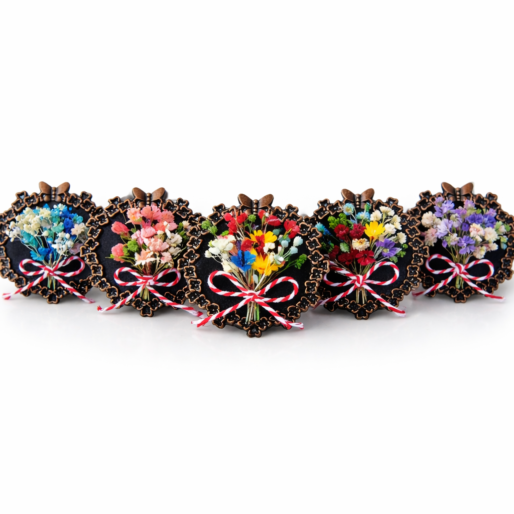 Mărțișor ramă florală rotundă – flori uscate (5 cm) 2